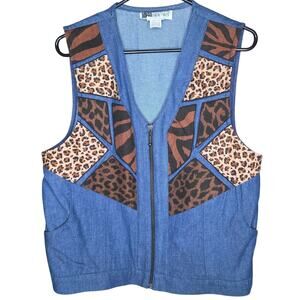 Vintage Victoria Morgan VM Sport denim animal print  vest size medium woman's